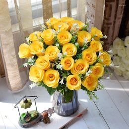 Decorative Flowers 24 Heads Rose Big Bouquet Holding Artificial Silk Flower DIY Wedding Party Floral Bunch Home Living Room Table Decor Fake