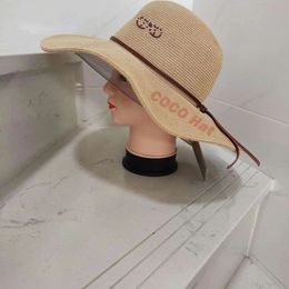 487224 Women Sun Protection Straw Weave Outdoor Fashion Luxury Casual Sun Hats PU Leather Seam Big Brim Design Beach Hat