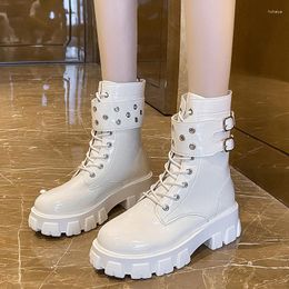 Boots Autumn Female Shoes Zip Modern Mid-Calf Women's Belt Buckle Fretwork Heels Ladies Plus Size Platform