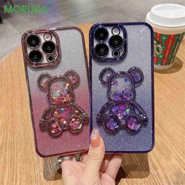 Cell Phone Cases Deluxe Quicksand Bear Glitter Gradient Phone Case for iPhone 14 ProMax 11 12 13 Pro Max 14 Plus Cartoon Rabbit Clear Soft Cover L230731
