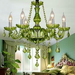 Chandeliers E14 Luxury Crystal Chandelier Green Wedding Parlor Bedroom Villa Suspension Light El Restaurant Cafe Bar Candle Pendant Lamps