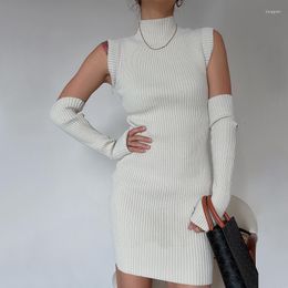 Casual Dresses GGRIGHT Women Turtleneck Rib Knitted Mini Dress With Oversleeve Summer Sexy Tank Korean Sweater