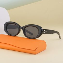 Sunglasses 2023 Version Of The Fashionable Vintage Women Brand Designer Rectangle Female Ins Colourful Frame Oval-framed UV400