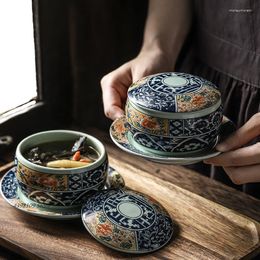 Bowls Creative Kitchen With Lid Bowl Japanese Tableware Ceramic Hand-painted Blue-and-white Porcelain Soup Steamed Egg