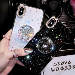 Cell Phone Cases Rhinestone Luxury Glitter Diamond Holder Phone Case For iPhone 14 13 12 11 Pro X XS Max XR 7 8 Plus SE2 Epoxy Cover With Stand L230731