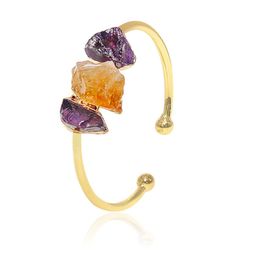 Raw Stone Bracelet for Women Irregular Amethyst Citrine Handmade Open Cuff Bangle Jewellery