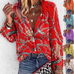 Women's Blouses Shirts 5XL Plus Size Tops Autumn Spring Womens Blouses New Floral Printed Stand Collar Long Sleeve Shirts Casual Chiffon Blouse Blusas J230802