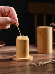 2pcs Toothpick Holders Bamboo Toothpick Box With Lid Household Bamboo Wood Toothpick Holder Square Toothpick Holders Home Table Decoration R230802