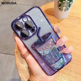 Cell Phone Cases Glitter Quicksand Cup Case for iPhone 13 Pro Max 14 Pro 12 11 Clear Soft Camera Film Protector Phone Cover For iPhone 14 Pro Max L230731