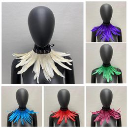 Choker Feather Scarf Neck Cover Natural Lace Embroidery Collar Halloween Party Performance Cosplay Clothing Accessories