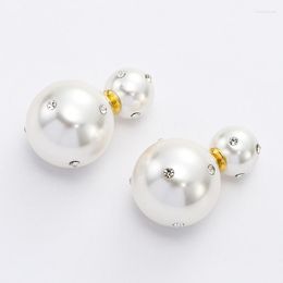 Stud Earrings S925 Silver Needle Double Sided Pearl For Women's Zircon Temperament Jewellery Luxury High Quality Personality