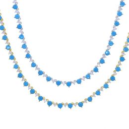 Chains 2023 Blue Stone CZ Chain Necklace For Women Fashion Jewellery Charm Gold Platinum Plated Colour With 41cm