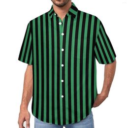 Men's Casual Shirts Candy Striped Vacation Shirt Green And Black Hawaii Man Cool Blouses Short Sleeve Custom Tops Big Size