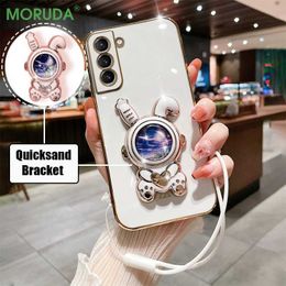 Cell Phone Cases 3D Quicksand Rabbit Fold Bracket Case for Samsung Galaxy S23 S22 Note20 S21 S20 Ultra Plus FE A73 A53 A72 A52 Cover with Lanyard L230731