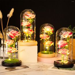 Decorative Flowers Three Artificial Rose Glass Cover Ornaments Dry Flower Bouquet Mother'S Day Valentine'S Creative Birthday Gift