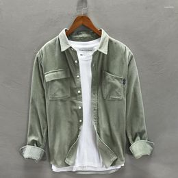 Men's Casual Shirts 2023 Spring Autumn Men Corduroy Pure Cotton Shirt Long Sleeve Vintage Pockets Warm Thin Grey Top Workwear