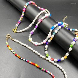 Chains E0BE 4-Piece Beaded Choker Necklaces For Women Girls Boho Seed Bead Set Hawaiian Beads Necklace Chain Jewelry