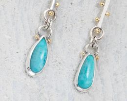 Dangle Earrings Bohemian Blue Leaf Turquoise Vintage Long Pendant Hook Jewellery