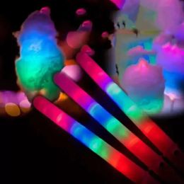 Stock LED Light Up Cotton Candy Cones Colorful Glowing Marshmallow Sticks Impermeable Colorful Marshmallow Glow Stick FY5031