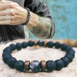 Link Bracelets Natural Lava Stone Beads Healing Balance Chakra Charm Bracelet 8mm Tiger Eyes Prayer Coloured For Women Men Jewellery