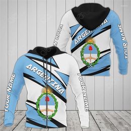 Men's Hoodies 3D Printing Argentina Sports Flag Unique Men's/Women's National Emblem Casual Streetwear Hoodie/Zip Up/Sweatshirt