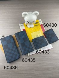 Designer Bags Men Short Wallets Blue Plaid Card Holders Luxury Brand Unisex Multi Card Wallets Purses Built-in Zipper Pocket Clutch Bags Famous Brand Mens Suit Clip