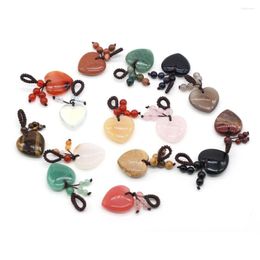 Pendant Necklaces Natural Stone Agate Jade Opal Keychain Charms Heart Shape Pendants For Women's Satchel Sweet Lucky KeyRing Jewelry Gift