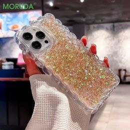 Cell Phone Cases ins Glitter Bling Silicone Soft Case for iPhone Xr X Xs 11 12 13 14 Pro Max 7 8 6 6s Plus SE Shiny Wave Border Shockproof Cover L230731