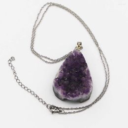 Pendant Necklaces Products High Quality Natural Stone Raw Ore Water Drop Amethyst Pendants Crystal Necklace Charms Jewelry Making