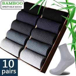 Men s Socks 10 Pairs Lot Bamboo Fibre Compression Autumn Long Black Business Casual Man Dress Sock Gift Plus Size 42 45 230802