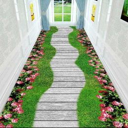 Carpets 3D Corridor Green Garden Path Long Carpet Living Room Decoration Home Aisle Non-Slip Floor Mats Modern Luxury Entryway Decor Rug R230802