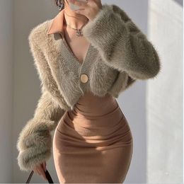 Mink Fur Coat Women's Coat Autumn Temperament Socialite V-neck Knit Cardigan