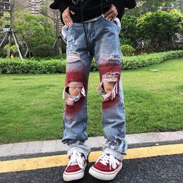 Men's Jeans 2023 Fashion Ripped Hole Hip Hop Baggy Men Grunge Pants Straight Retro Washed Gothic Denim Trousers Pantalones Hombre