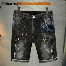 Men's Jeans Splash Ink Print Loose Shorts For Men Summer Casual Outdoor Clothing Vintage Y2k Style Youth Fashion Knee Length