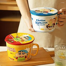 Bowls 950ML Cartoon Instant Noodle Bowl Salad Creative Ceramic With Cover Student Lunch Box Bento Gifts