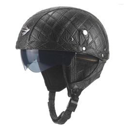 Motorcycle Helmets Helmet Motorbike PU Leather Retro Visor With Collar Open Face Half Motor Dual Lens Accessories