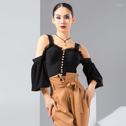 Stage Wear Off-Shoulder Latin Dance Tops Women ChaCha Practise Tango Ballroom Dancing Clothes Samba Salsa Performance Costume YS4082