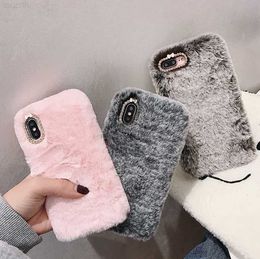 Cell Phone Cases LOVECOM Warm Hairy Plush Case For iPhone 14 13 12 11 Pro Max XR X XS Max 7 8 Plus Soft Solid Colour Shockproof Half-wrapped Cover L230731