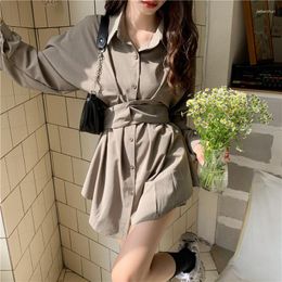 Casual Dresses 2023 Autumn Korean Fashion Shirt Women French Design Polo Short Office Ladies Long Sleeve