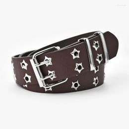 Belts Coffee Black Punk Style Chain Belt Adjustable Hollow Star Double Breasted Buckle Metal Leather Jeans Waistband For Women