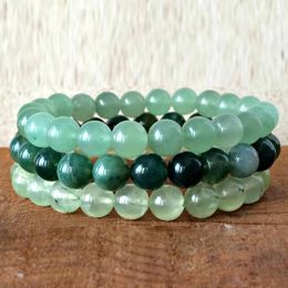 Strand MG0356 Top Grand Stacking Bracelet Set Natural Moss Agates 8 Mm Green Aventurine Heart Chakra