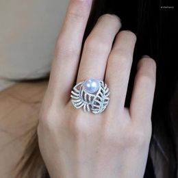 Jewellery Pouches Diamond Retro Pearl Hollow Ring Female Micro-studded With Diamonds Can Adjust The Elegant Temperament Joker.