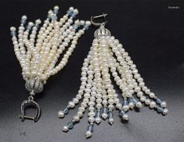 Stud Earrings One Pair Freshwater Pearl White Baroque And Blue Jade Tassel Zircon Wholesale Beads FPPJ Nature