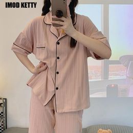 Women's Sleepwear Young Lovers Pjs Couple Cardigan Summer Short Sleeve Long Pants Cotton Pajamas Set For Woman Fashion Mens Loungewear