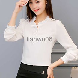 Women's Blouses Shirts New Spring Summer Blouse Women Long Sleeve Shirts Fashion Leisure Chiffon Shirt Bow Office Ladies Pink White Tops Women Clothing J230802