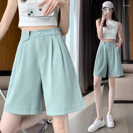 Women's Shorts Summer Ice Silk Loose High Waist Five-point Pants A-line Wide-leg Casual Women