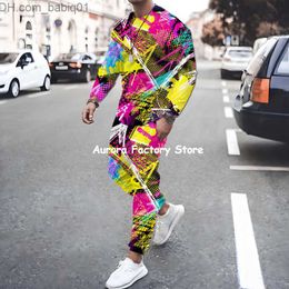 Men's Tracksuits Men's Spring Autumn Tracksuit Casual Art Print T-Shirt Trousers Set Fashion Suit Male Outfit Clothing Colorful Streetwear T230802