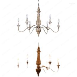 Pendant Lamps American Retro Distressed Chandelier Solid Wood Living Room Dining Villa Country Nostalgic Classical Pastoral