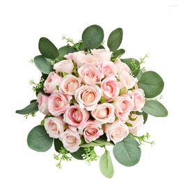 Decorative Flowers Artificial Bouquet Bride Silk Rose Flower For Wedding Table Party Garden Home Decor Fake