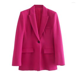 Women's Suits Women Fashion Single Button Fitted Blazer Coat Vintage Long Sleeve Flap Pockets Female Outerwear Chic Veste Femme